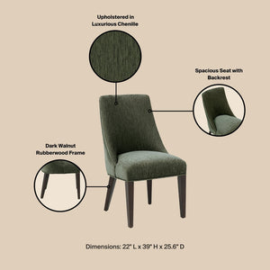 English Elm Dining Chair Set of 2 Chenille Upholstered Rubberwood Legs Mid-century Modern Style Green B365P504262