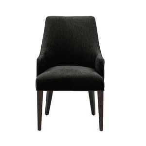 English Elm Armchair Chenille Upholstered Dining Seat with Walnut Rubberwood Legs and Lumbar Support Black B365P504263