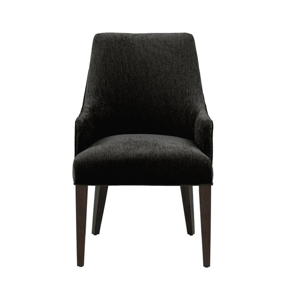 English Elm Armchair Chenille Upholstered Dining Seat with Walnut Rubberwood Legs and Lumbar Support Black B365P504263