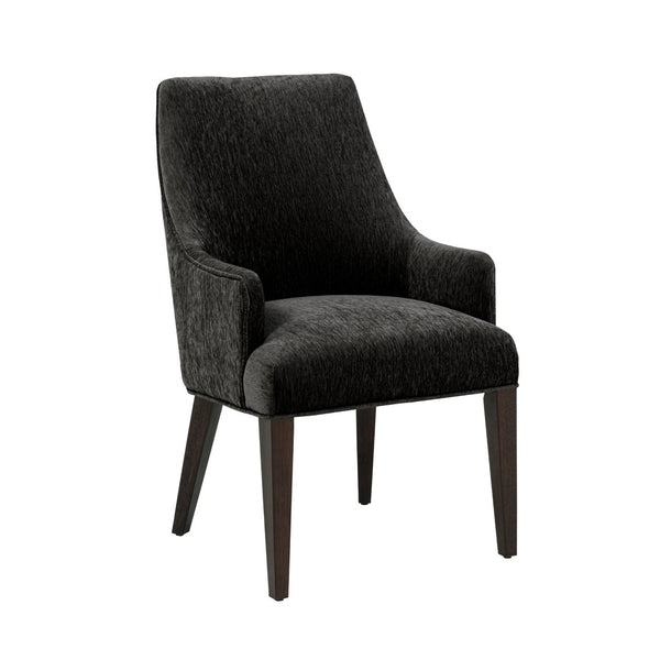 English Elm Armchair Chenille Upholstered Dining Seat with Walnut Rubberwood Legs and Lumbar Support Black B365P504263