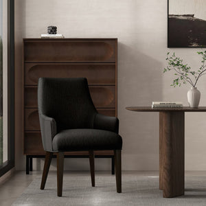 English Elm Armchair Chenille Upholstered Dining Seat with Walnut Rubberwood Legs and Lumbar Support Black B365P504263