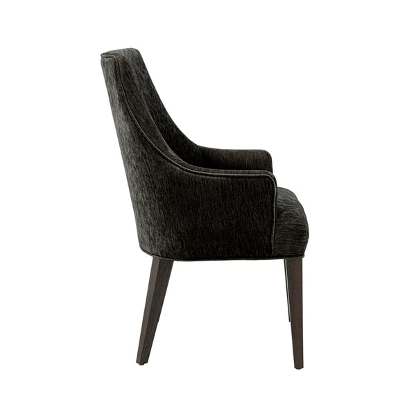 English Elm Armchair Chenille Upholstered Dining Seat with Walnut Rubberwood Legs and Lumbar Support Black B365P504263