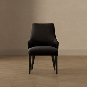 English Elm Armchair Chenille Upholstered Dining Seat with Walnut Rubberwood Legs and Lumbar Support Black B365P504263