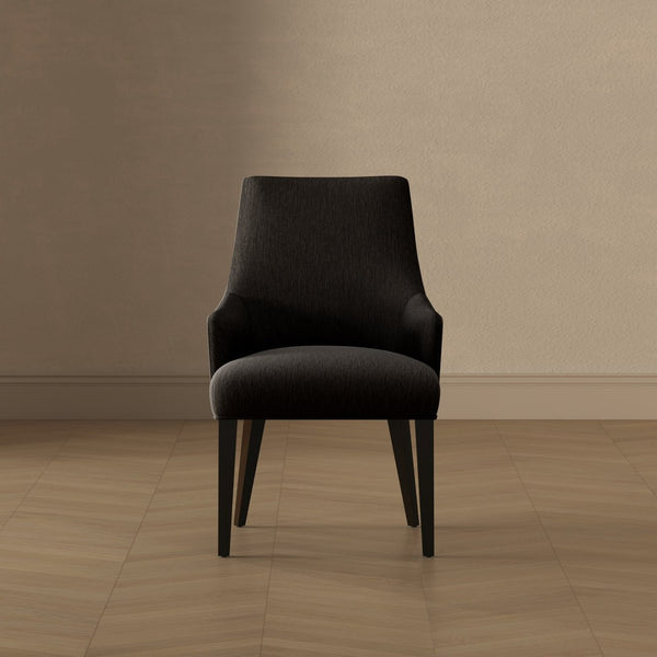 English Elm Armchair Chenille Upholstered Dining Seat with Walnut Rubberwood Legs and Lumbar Support Black B365P504263