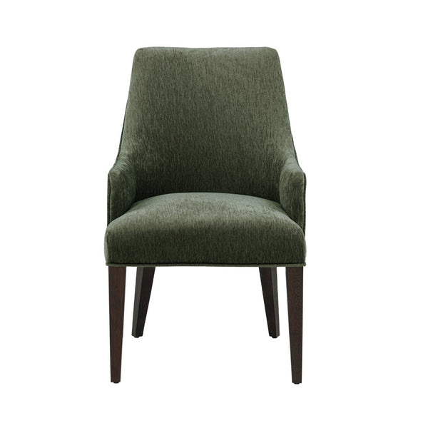 English Elm Armchair Chenille Upholstered Dining Seat with Walnut Rubberwood Legs and Lumbar Support Green B365P504264