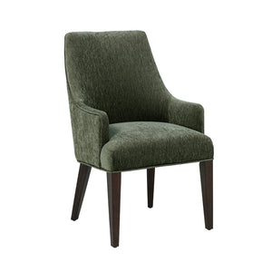 English Elm Armchair Chenille Upholstered Dining Seat with Walnut Rubberwood Legs and Lumbar Support Green B365P504264