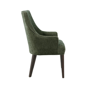 English Elm Armchair Chenille Upholstered Dining Seat with Walnut Rubberwood Legs and Lumbar Support Green B365P504264