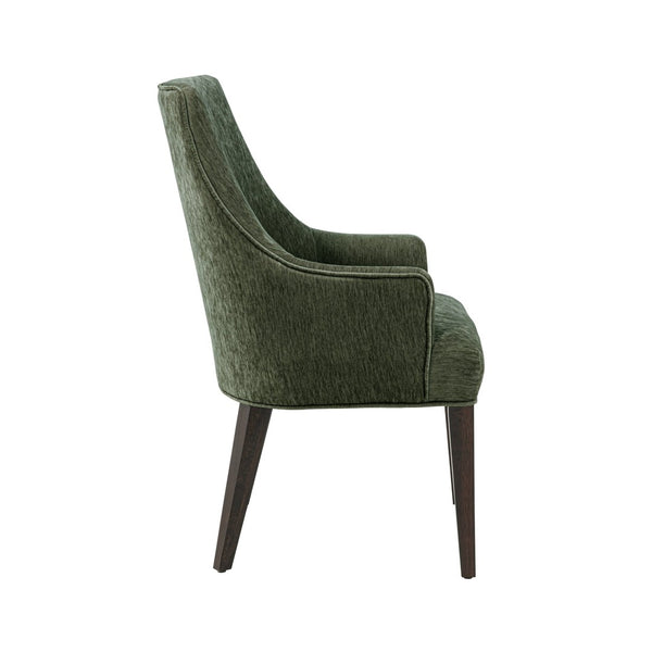 English Elm Armchair Chenille Upholstered Dining Seat with Walnut Rubberwood Legs and Lumbar Support Green B365P504264