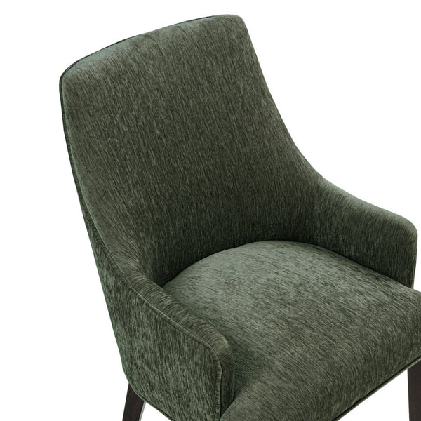 English Elm Armchair Chenille Upholstered Dining Seat with Walnut Rubberwood Legs and Lumbar Support Green B365P504264