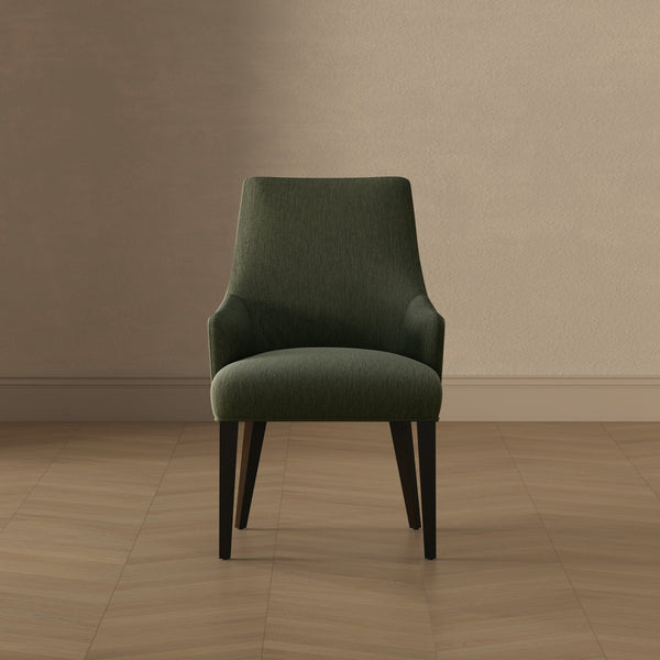 English Elm Armchair Chenille Upholstered Dining Seat with Walnut Rubberwood Legs and Lumbar Support Green B365P504264