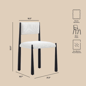 English Elm Side Chair Set of 2 Boucle Upholstered Mid Century Metal Frame Accent Seating Cream B365P504266