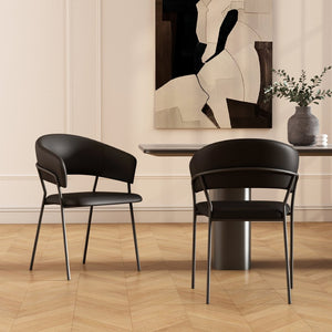 English Elm Armchair Set of 2 Sculptural Vegan Leather Wraparound Seat for Modern Living Rooms Black B365P504272
