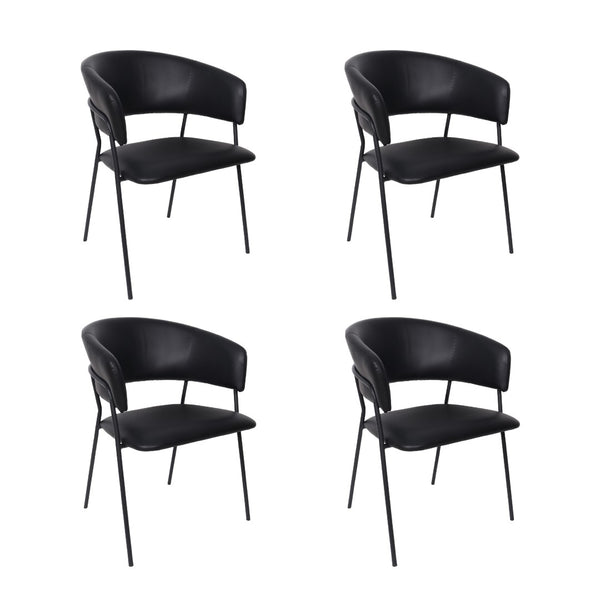 English Elm Armchair Set of 2 Sculptural Vegan Leather Wraparound Seat for Modern Living Rooms Black B365P504272