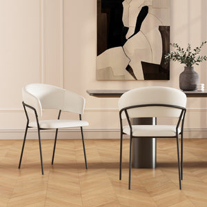 English Elm Armchair Set of 2 Sculptural Vegan Leather Wraparound Seat for Modern Living Rooms Ivory B365P504273