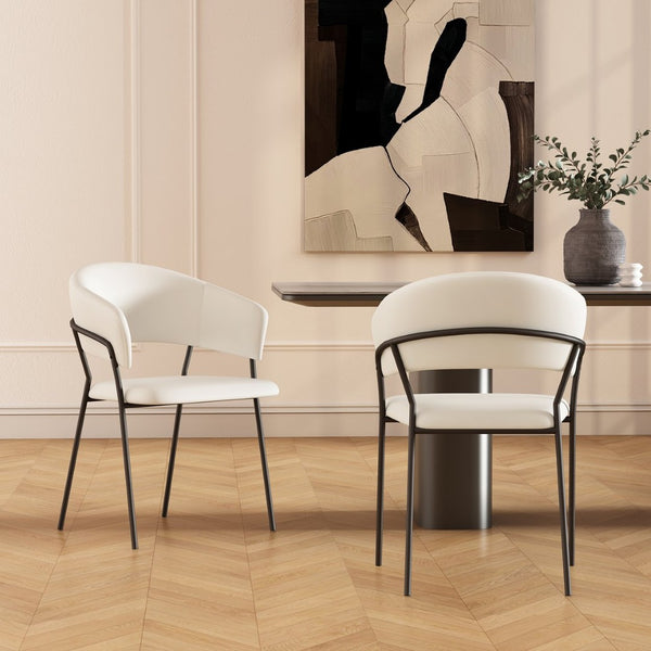 English Elm Armchair Set of 2 Sculptural Vegan Leather Wraparound Seat for Modern Living Rooms Ivory B365P504273