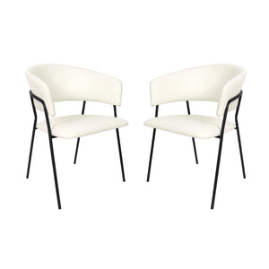 English Elm Armchair Set of 2 Sculptural Vegan Leather Wraparound Seat for Modern Living Rooms Ivory B365P504273