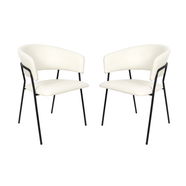 English Elm Armchair Set of 2 Sculptural Vegan Leather Wraparound Seat for Modern Living Rooms Ivory B365P504273