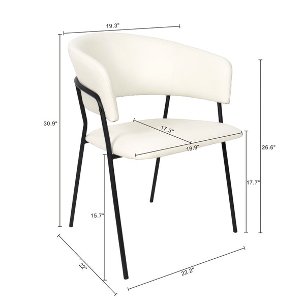 English Elm Armchair Set of 2 Sculptural Vegan Leather Wraparound Seat for Modern Living Rooms Ivory B365P504273