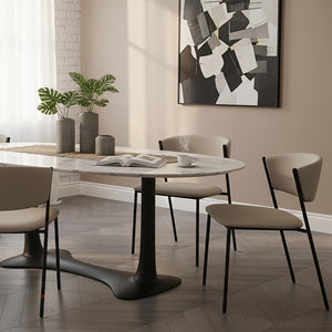 English Elm Side Dining Chairs Set of 4 Vegan Leather Curved Back Metal Frame Modern Stone Gray B365P504274