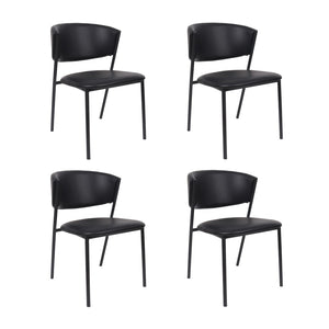 English Elm Side Dining Chairs Set of 4 Vegan Leather Curved Back Metal Frame Modern Black B365P504275