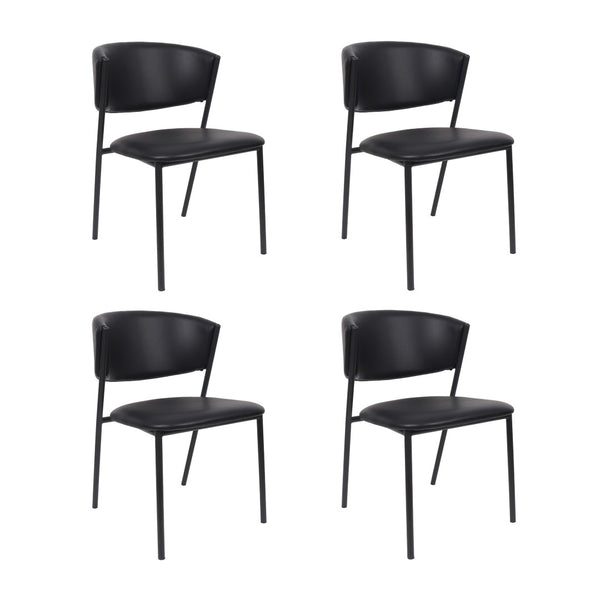 English Elm Side Dining Chairs Set of 4 Vegan Leather Curved Back Metal Frame Modern Black B365P504275