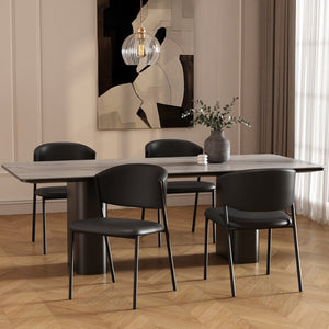 English Elm Side Dining Chairs Set of 4 Vegan Leather Curved Back Metal Frame Modern Black B365P504275