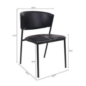 English Elm Side Dining Chairs Set of 4 Vegan Leather Curved Back Metal Frame Modern Black B365P504275