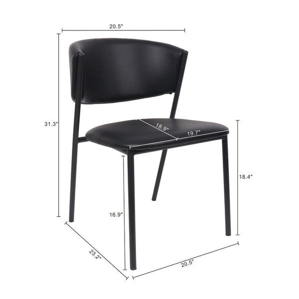 English Elm Side Dining Chairs Set of 4 Vegan Leather Curved Back Metal Frame Modern Black B365P504275