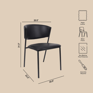 English Elm Side Dining Chairs Set of 4 Vegan Leather Curved Back Metal Frame Modern Black B365P504275