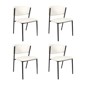 English Elm Side Dining Chairs Set of 4 Vegan Leather Curved Back Metal Frame Modern Ivory B365P504276