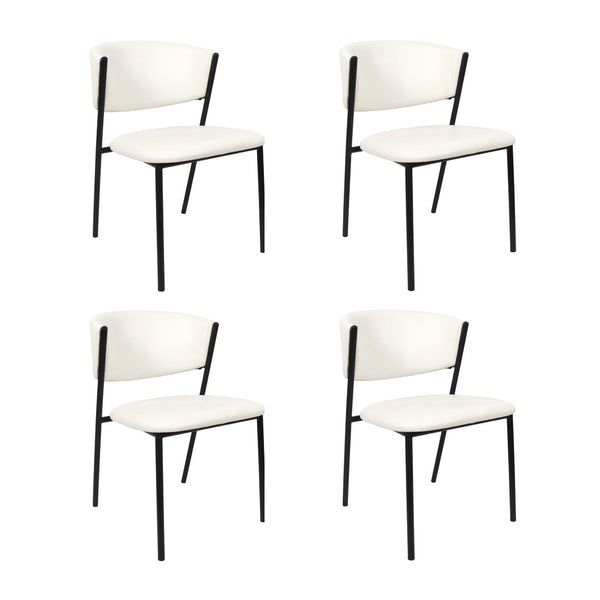 English Elm Side Dining Chairs Set of 4 Vegan Leather Curved Back Metal Frame Modern Ivory B365P504276