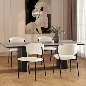 English Elm Side Dining Chairs Set of 4 Vegan Leather Curved Back Metal Frame Modern Ivory B365P504276