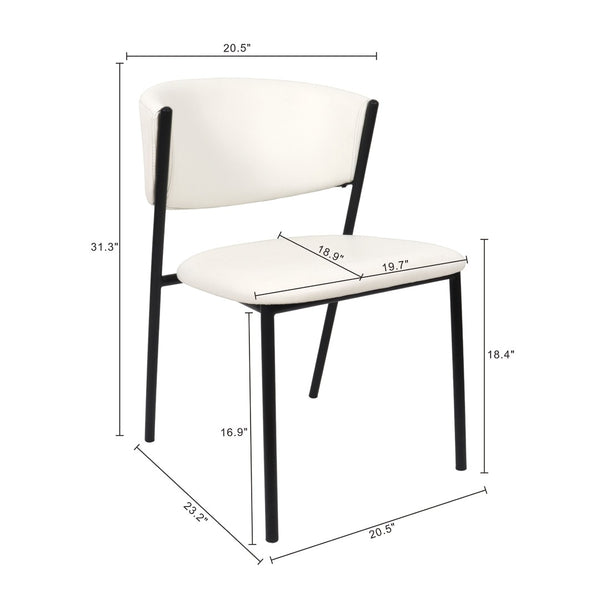 English Elm Side Dining Chairs Set of 4 Vegan Leather Curved Back Metal Frame Modern Ivory B365P504276