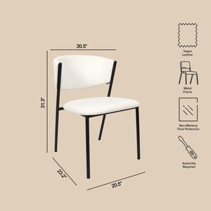 English Elm Side Dining Chairs Set of 4 Vegan Leather Curved Back Metal Frame Modern Ivory B365P504276