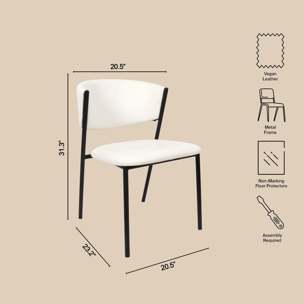 English Elm Side Dining Chairs Set of 4 Vegan Leather Curved Back Metal Frame Modern Ivory B365P504276
