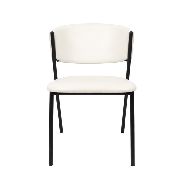 English Elm Side Dining Chairs Set of 4 Vegan Leather Curved Back Metal Frame Modern Ivory B365P504276