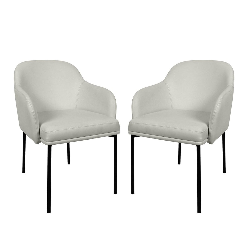 English Elm Armchair Set of 2 Vegan Leather Mid-century Accent Chairs with Tapered Metal Legs Stone Gray B365P504280
