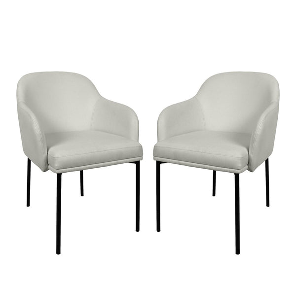 English Elm Armchair Set of 2 Vegan Leather Mid-century Accent Chairs with Tapered Metal Legs Stone Gray B365P504280
