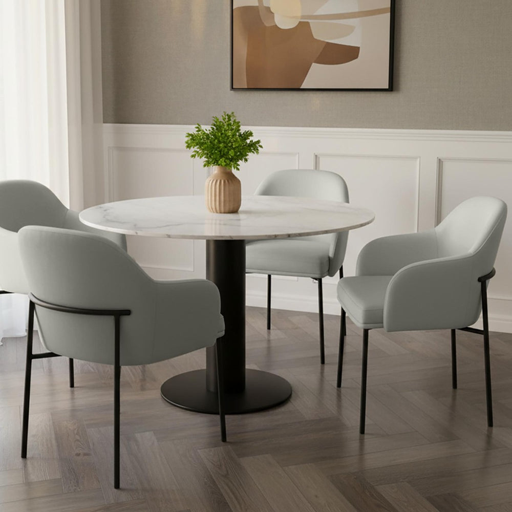 English Elm Armchair Set of 2 Vegan Leather Mid-century Accent Chairs with Tapered Metal Legs Stone Gray B365P504280