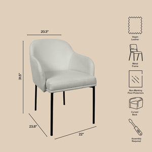 English Elm Armchair Set of 2 Vegan Leather Mid-century Accent Chairs with Tapered Metal Legs Stone Gray B365P504280