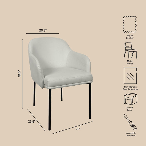 English Elm Armchair Set of 2 Vegan Leather Mid-century Accent Chairs with Tapered Metal Legs Stone Gray B365P504280