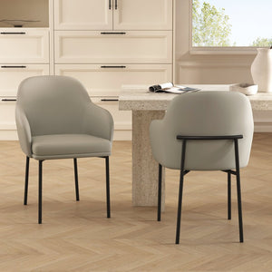 English Elm Armchair Set of 2 Vegan Leather Mid-century Accent Chairs with Tapered Metal Legs Stone Gray B365P504280