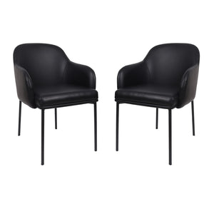 English Elm Armchair Set of 2 Vegan Leather Mid-century Accent Chairs with Tapered Metal Legs Black B365P504281