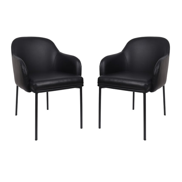 English Elm Armchair Set of 2 Vegan Leather Mid-century Accent Chairs with Tapered Metal Legs Black B365P504281