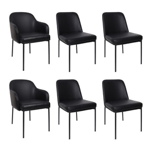 English Elm Armchair Set of 2 Vegan Leather Mid-century Accent Chairs with Tapered Metal Legs Black B365P504281