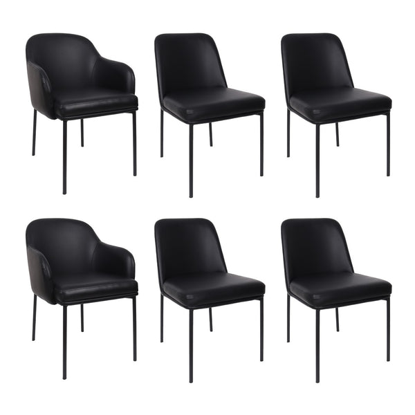 English Elm Armchair Set of 2 Vegan Leather Mid-century Accent Chairs with Tapered Metal Legs Black B365P504281