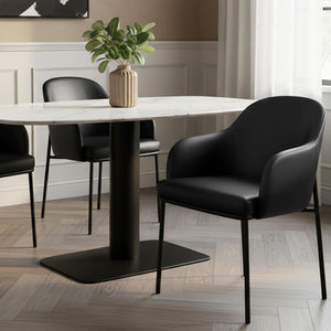 English Elm Armchair Set of 2 Vegan Leather Mid-century Accent Chairs with Tapered Metal Legs Black B365P504281