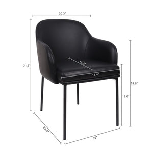 English Elm Armchair Set of 2 Vegan Leather Mid-century Accent Chairs with Tapered Metal Legs Black B365P504281