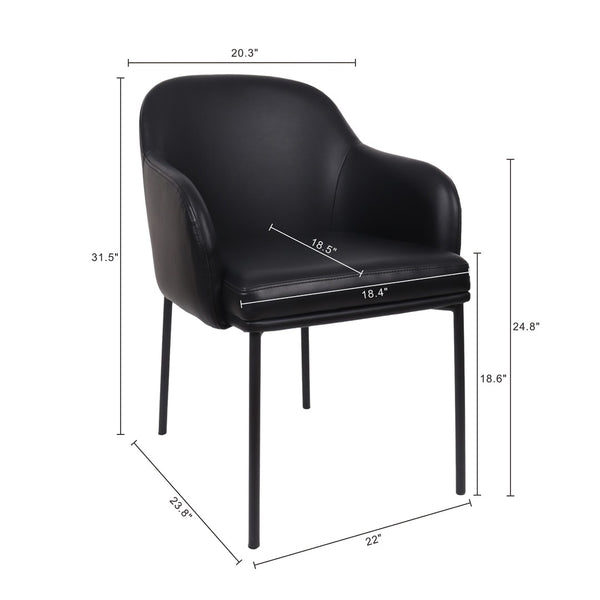 English Elm Armchair Set of 2 Vegan Leather Mid-century Accent Chairs with Tapered Metal Legs Black B365P504281
