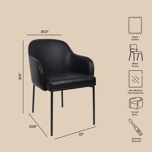 English Elm Armchair Set of 2 Vegan Leather Mid-century Accent Chairs with Tapered Metal Legs Black B365P504281